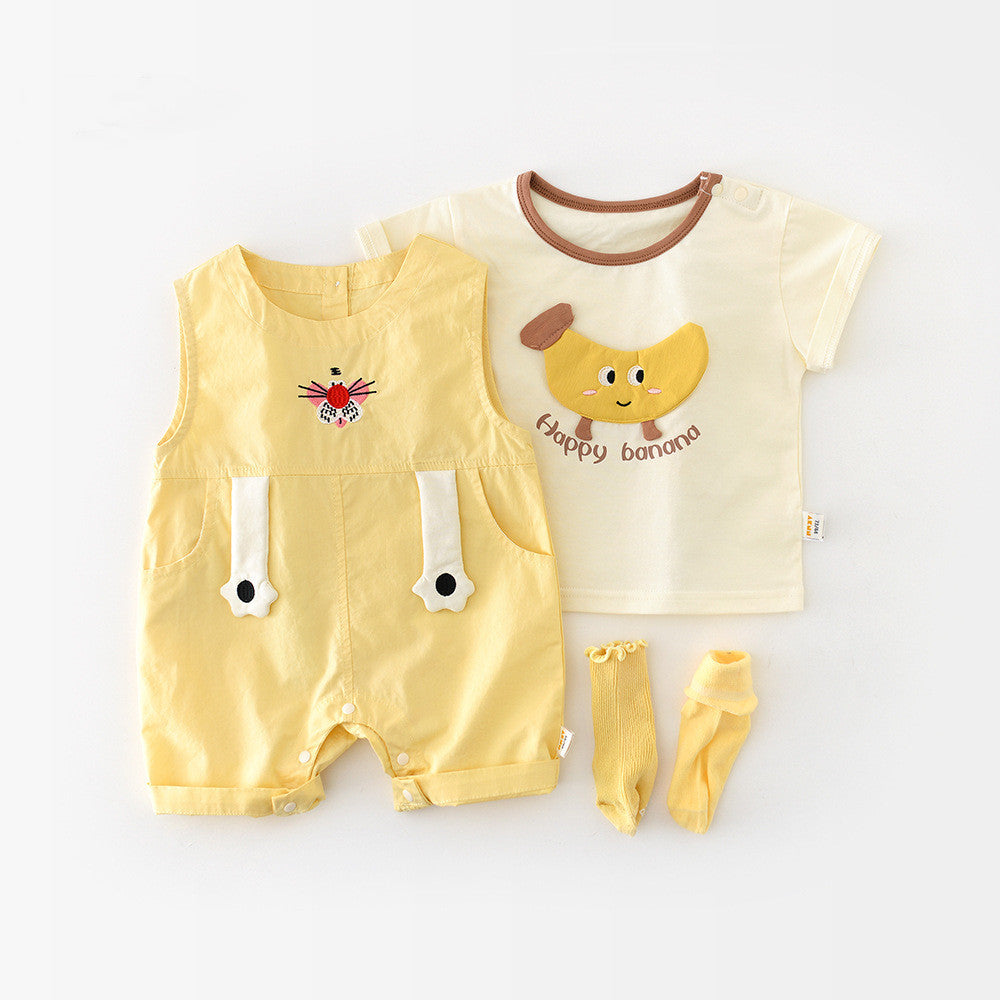 Baby Summer Cartoon Banana Round Neck Short Sleeve Top