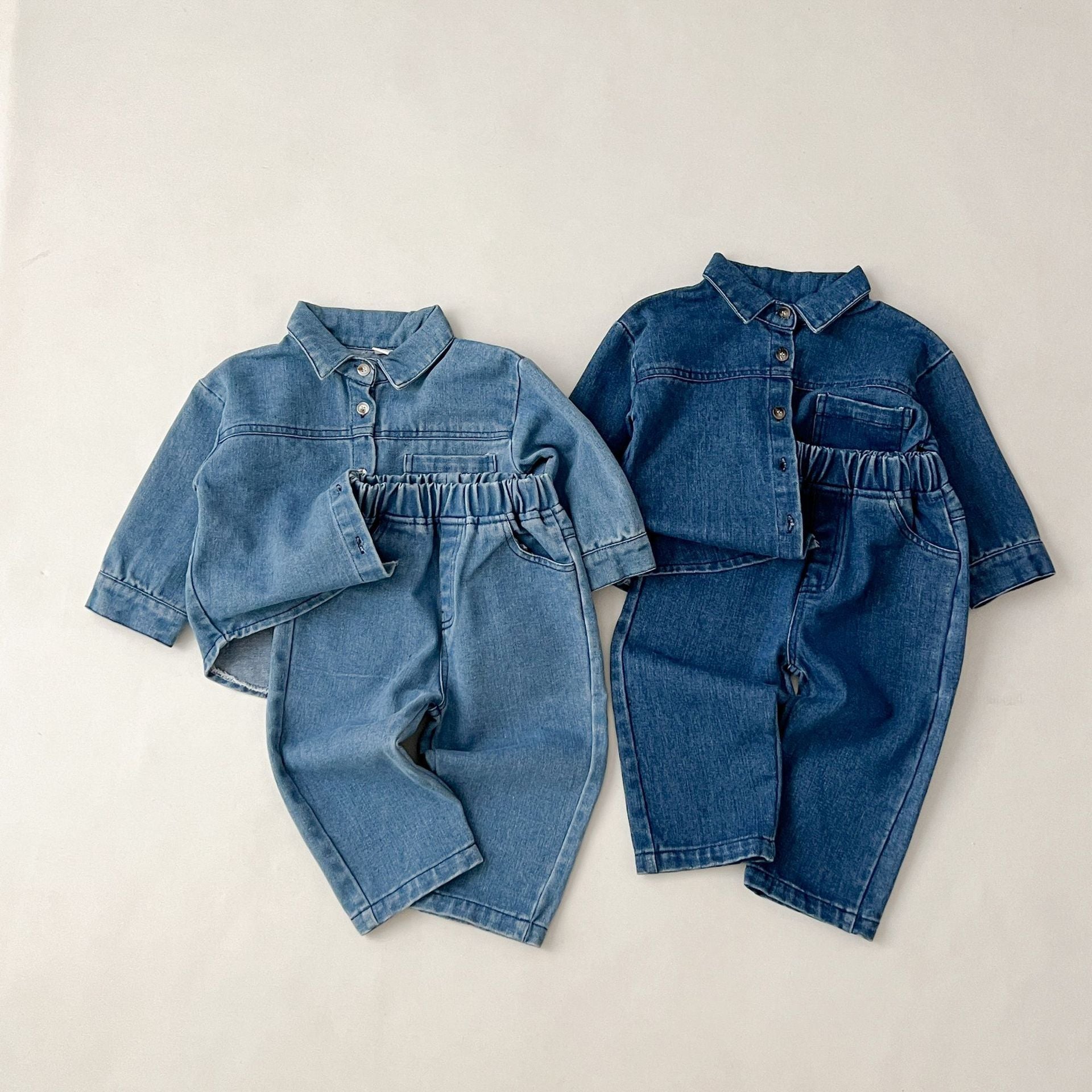 Denim Long-sleeved Shirt & Pants Set