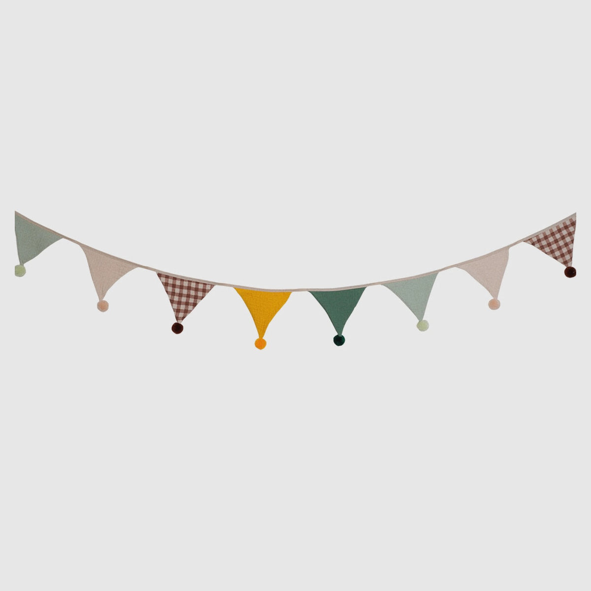 Honey Gingham pom-pom bunting with 10 muslin flags