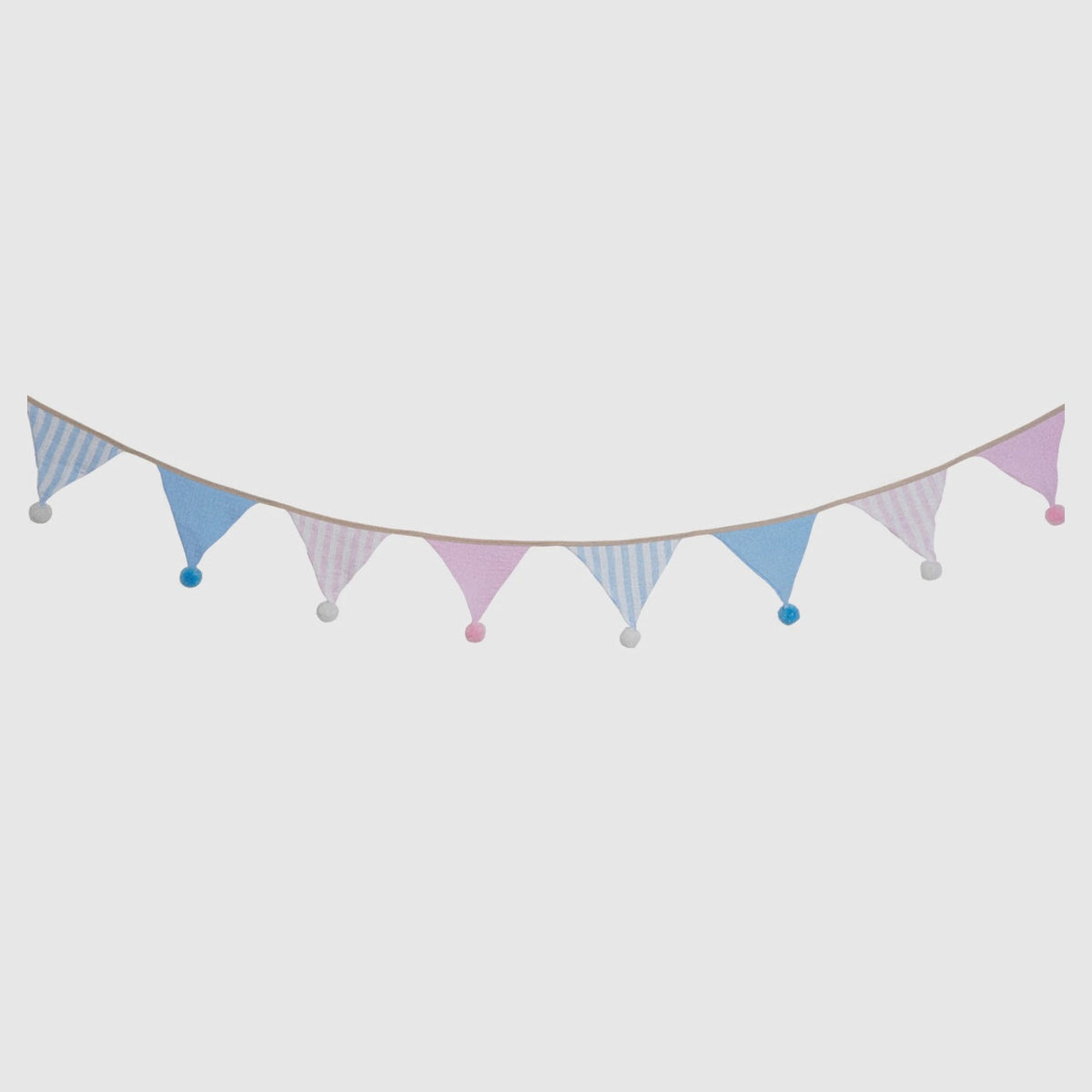 Blush & Sky Stripe pom-pom bunting with 10 muslin flags