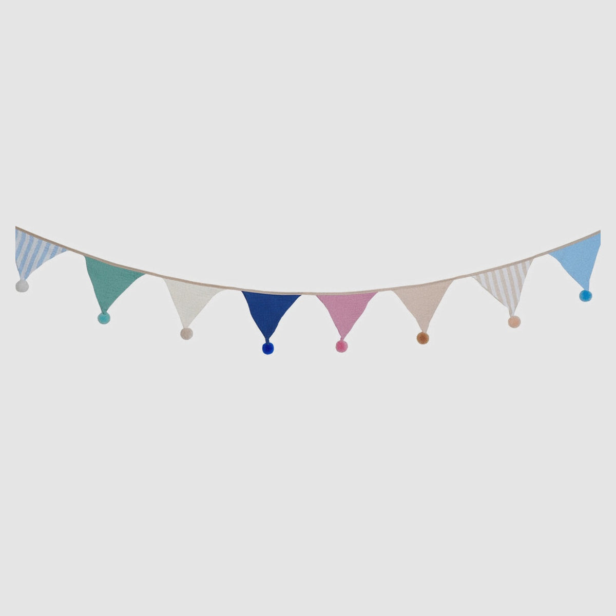 Candy Stripe pom-pom bunting with 10 muslin flags