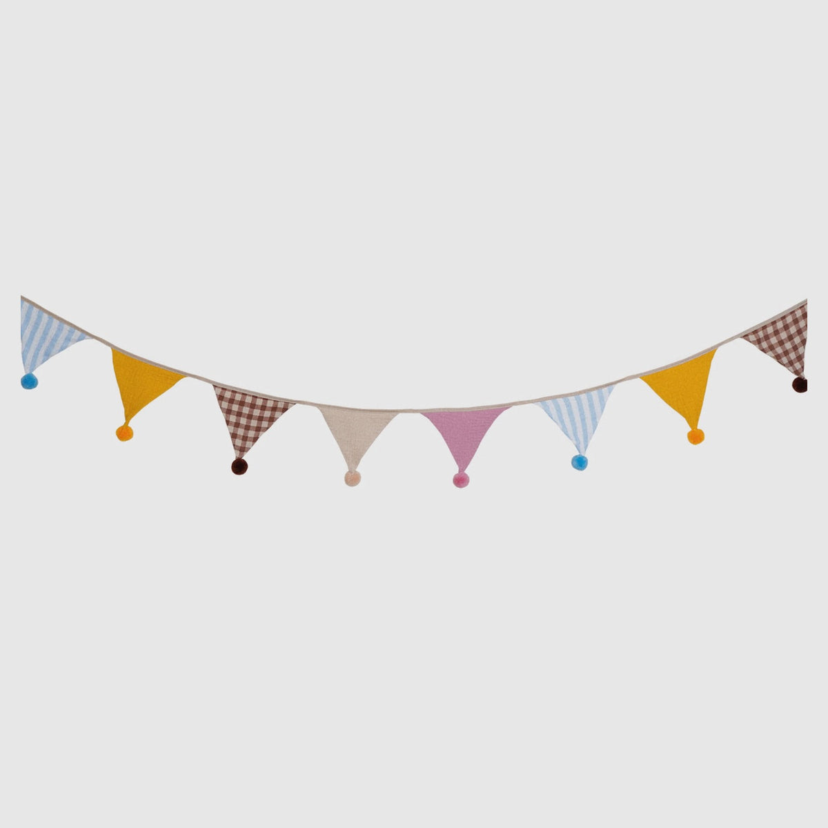 Pink Candy pom-pom bunting with 10 muslin flags
