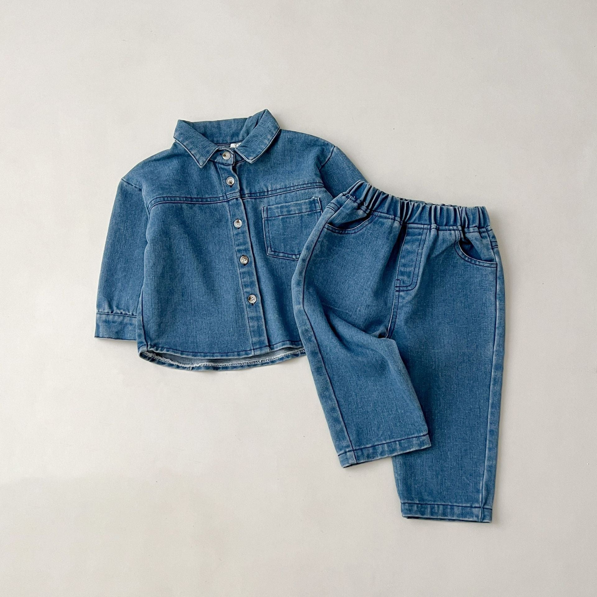 Denim Long-sleeved Shirt & Pants Set