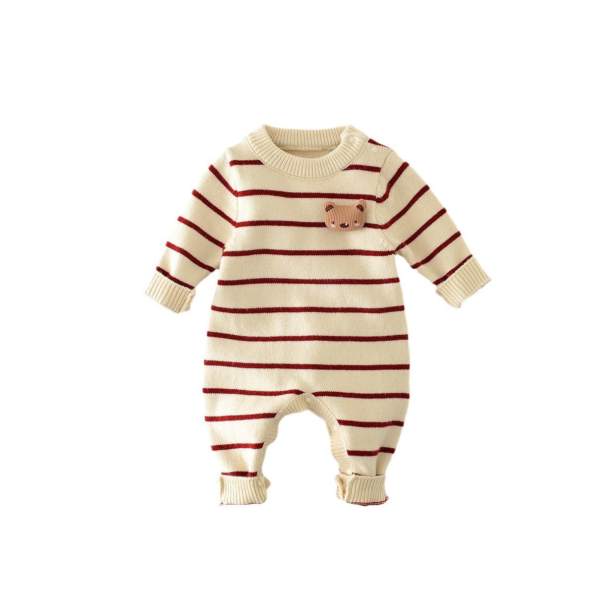 Classic Stripes Baby Romper with Bear Charm