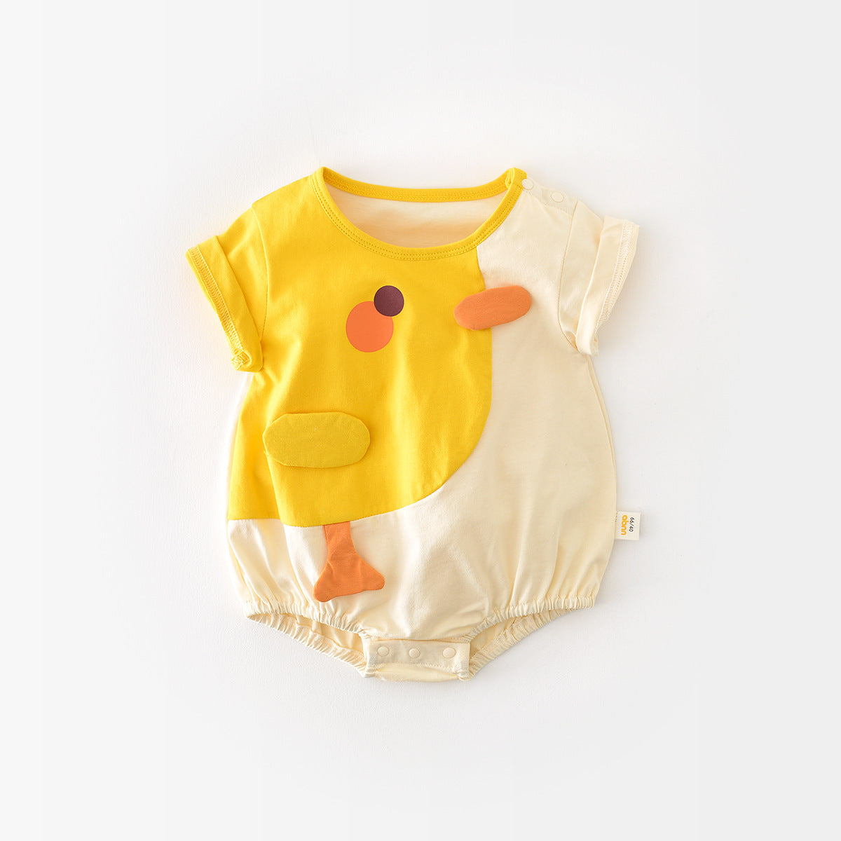 Cream and yellow short sleeve romper with 3D duck
