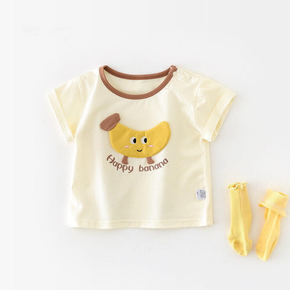 Baby Summer Cartoon Banana Round Neck Short Sleeve Top
