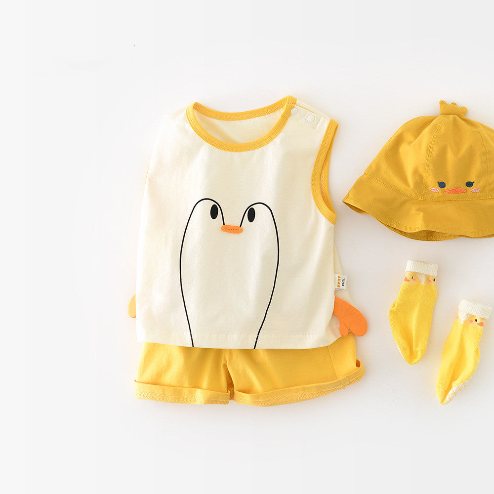 Big White Goose Vest Set Infant And Toddler Cartoon Shorts