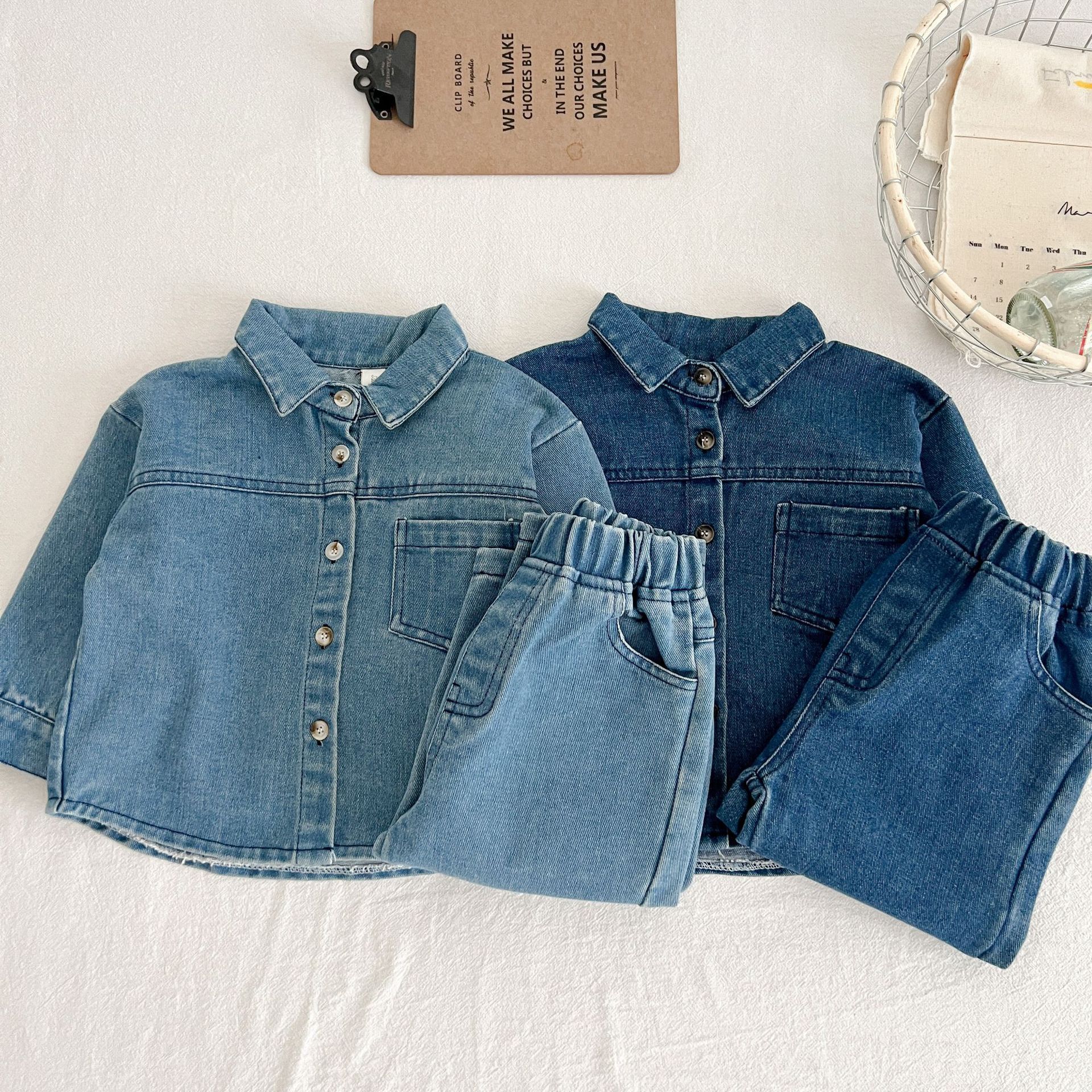 Denim Long-sleeved Shirt & Pants Set