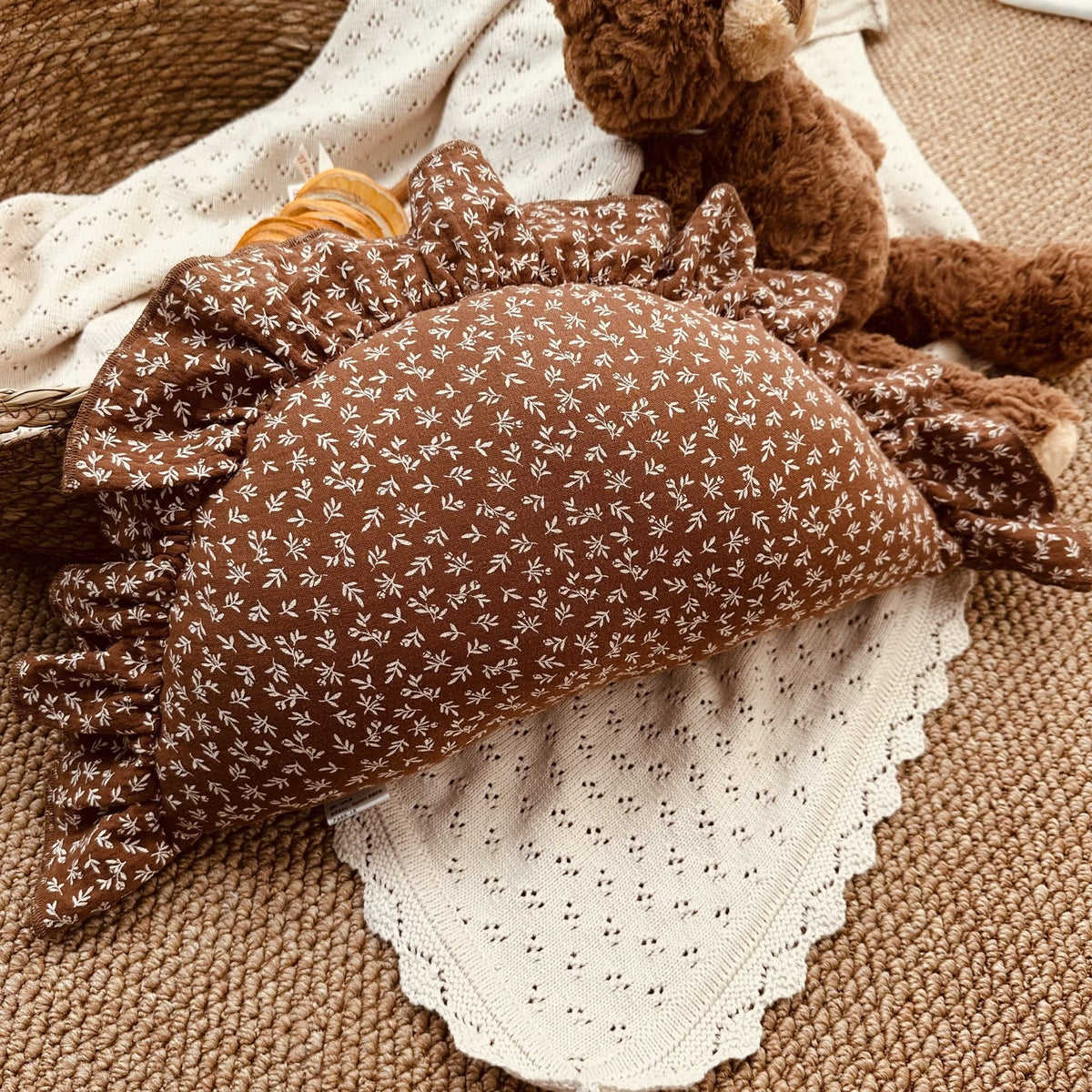 Cocoa Blossom ruffled dumpling cushion
