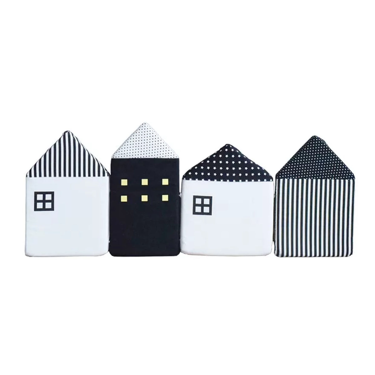 Monochrome black and white set of four house cushions