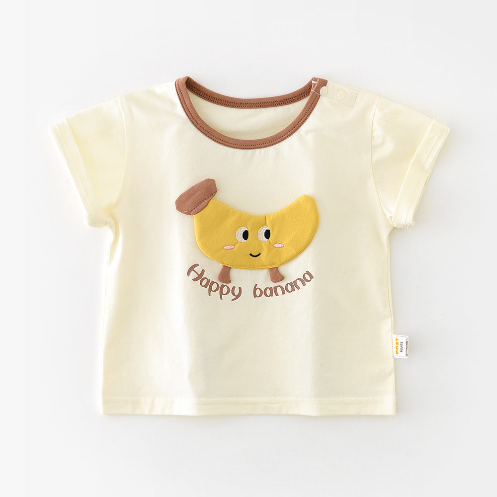 Baby Summer Cartoon Banana Round Neck Short Sleeve Top