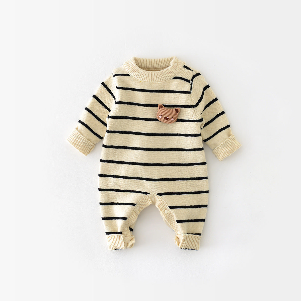 Classic Stripes Baby Romper with Bear Charm
