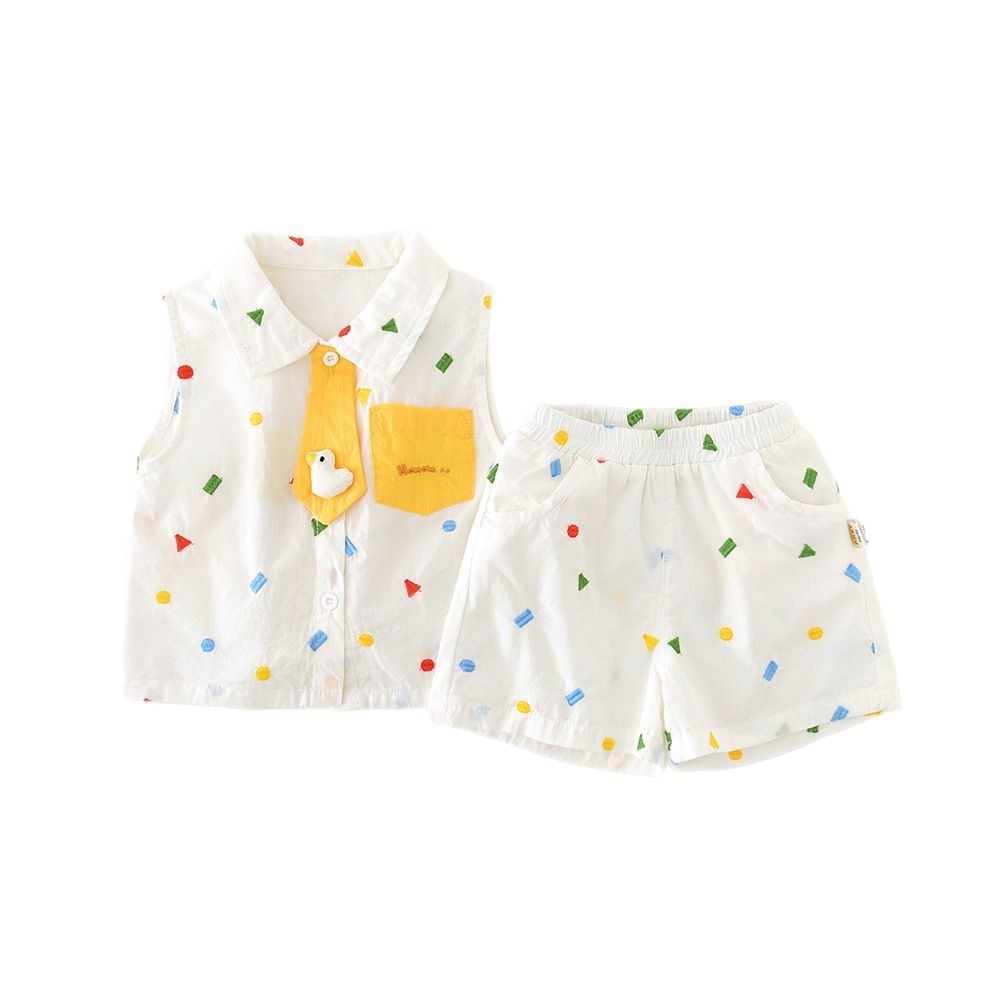 Summer Korean Style Full Embroidery Geometric Vest Suit