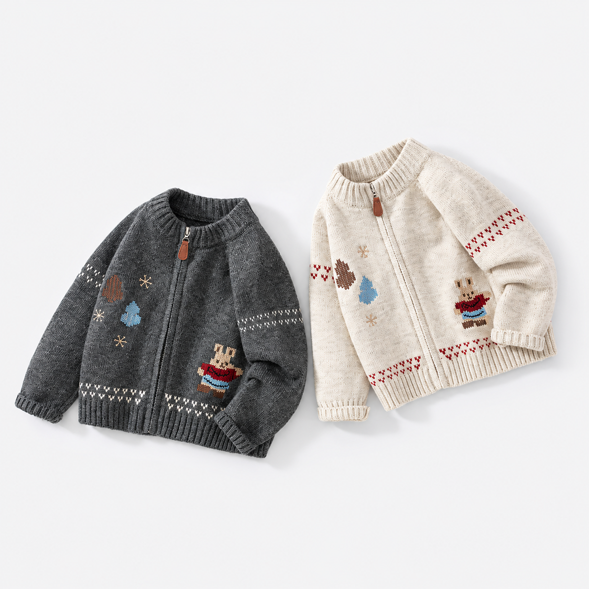 Bunny Meadow Zip Cardigan – Toddler Boy Knit Sweater