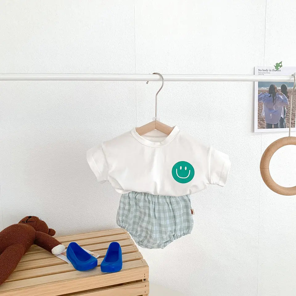 Smiley Face T-shirt and Plaid Shorts