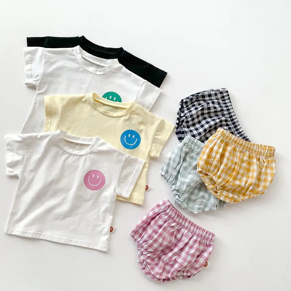 Smiley Face T-shirt and Plaid Shorts