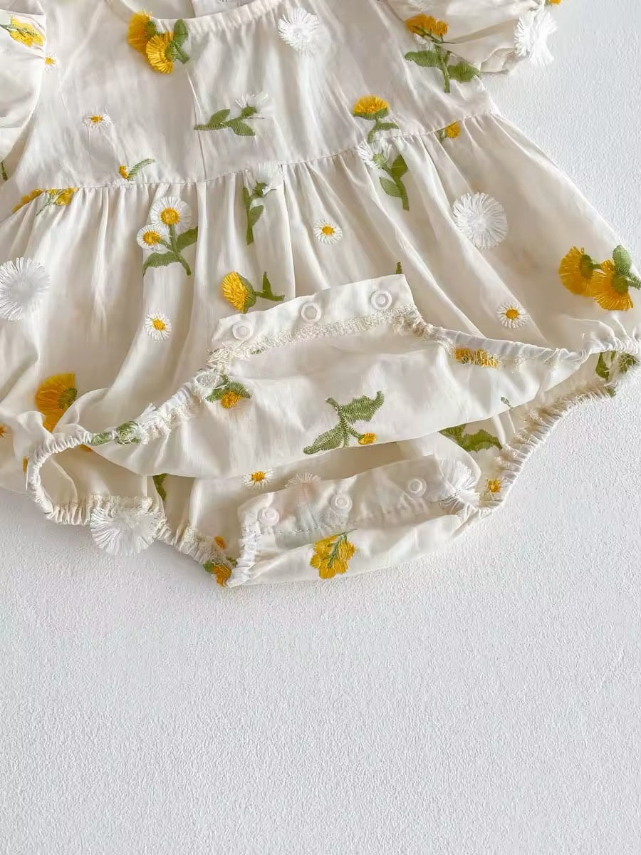 Handmade Embroidered Sunflower Romper – Limited Edition! 🌻