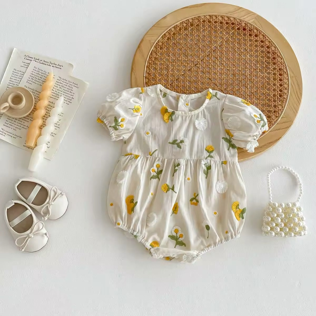 Handmade Embroidered Sunflower Romper – Limited Edition! 🌻