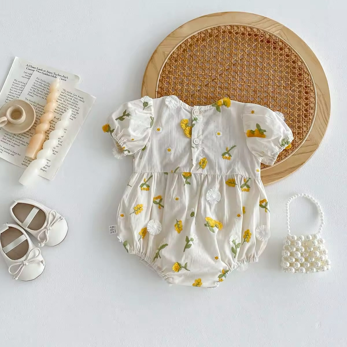 Handmade Embroidered Sunflower Romper – Limited Edition! 🌻