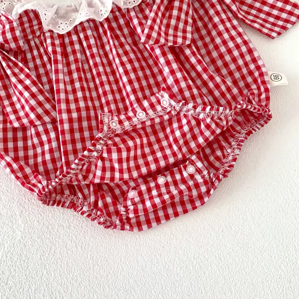 Plaid Embroidered Lace Romper