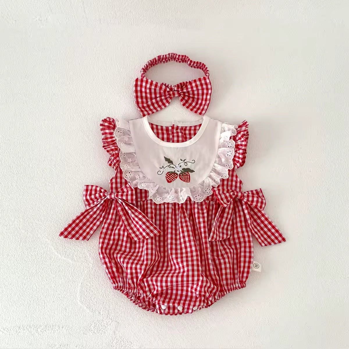 Plaid Embroidered Lace Romper