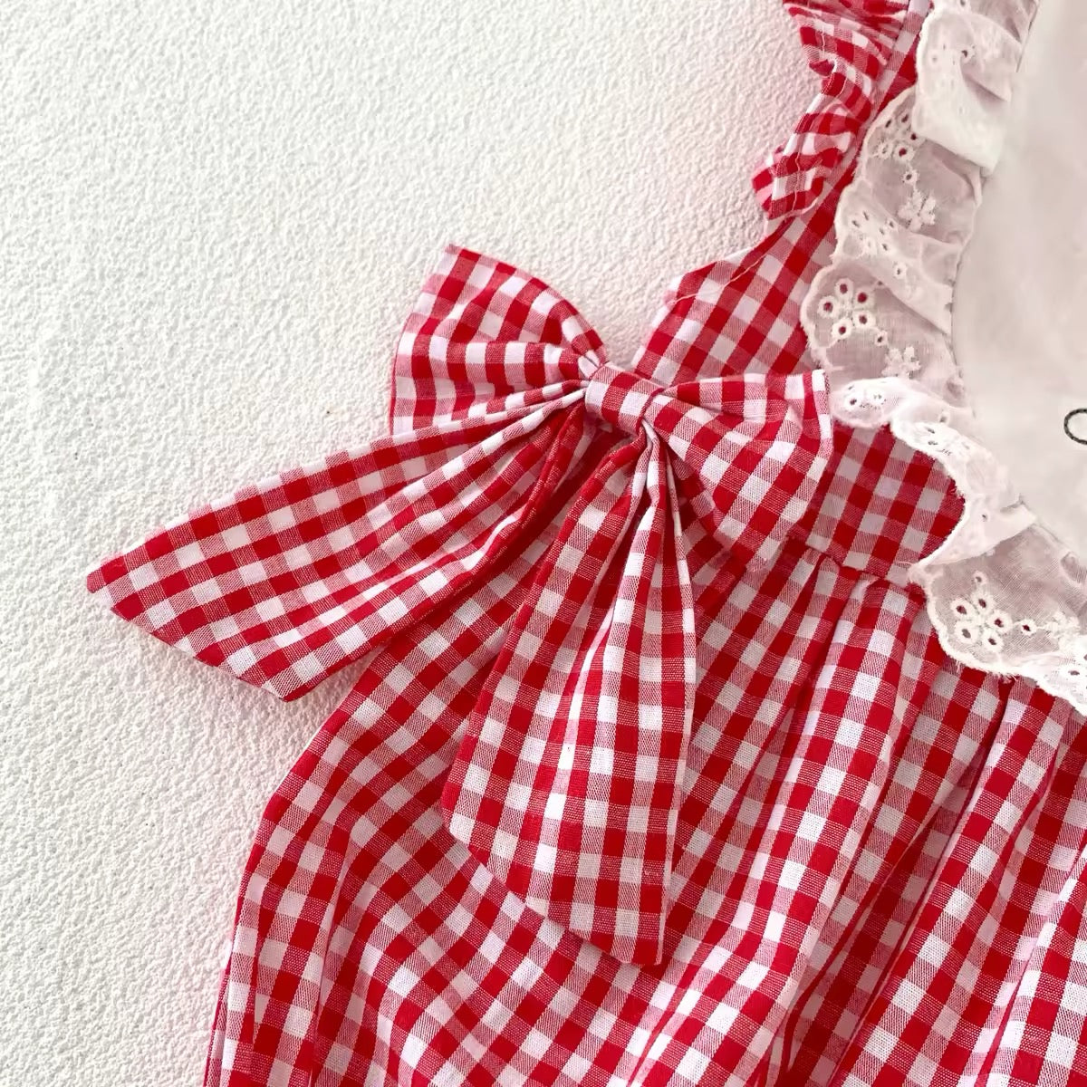 Plaid Embroidered Lace Romper