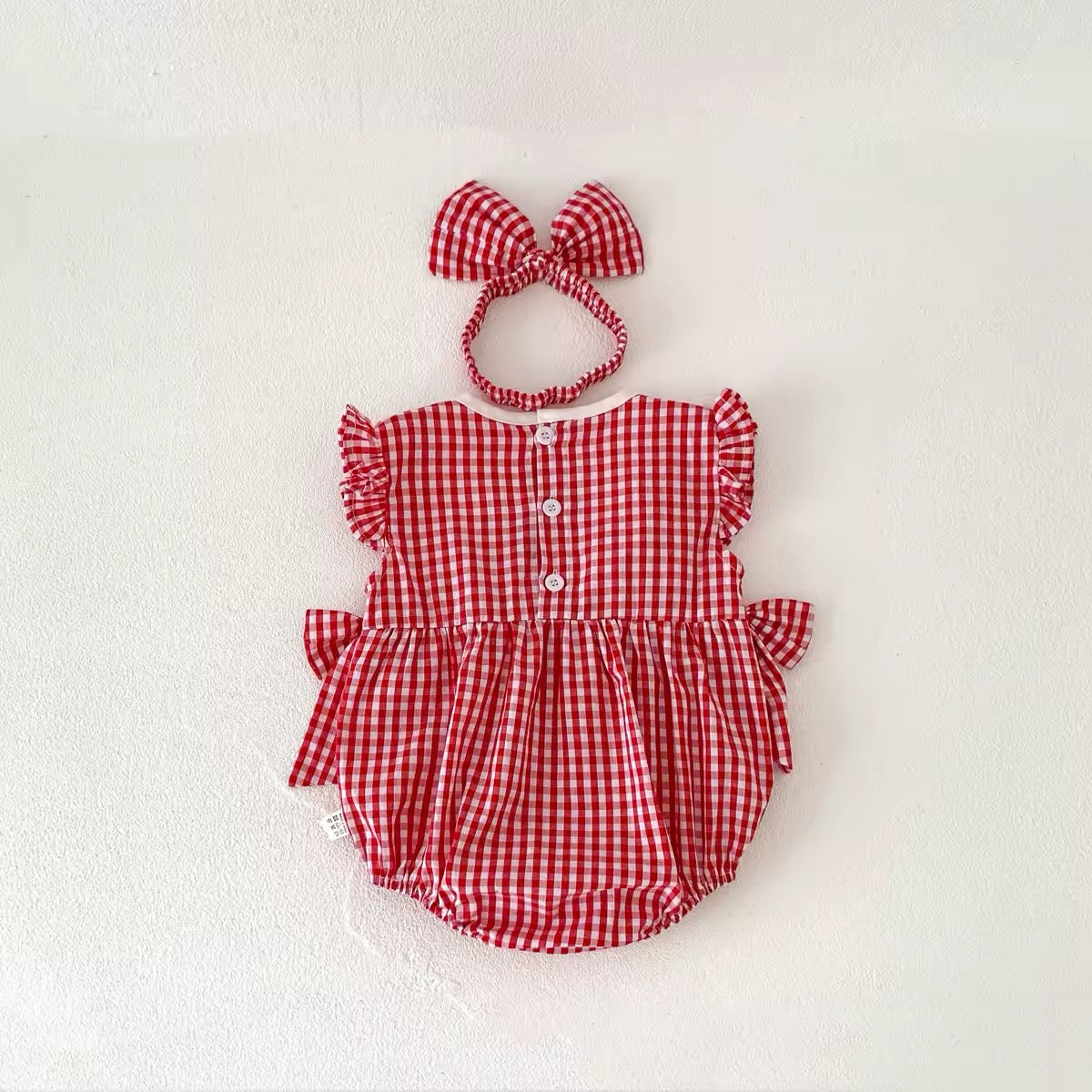 Plaid Embroidered Lace Romper