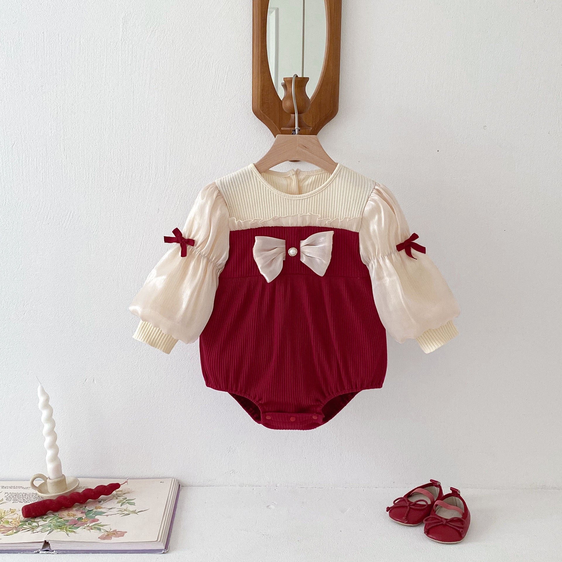 Velvet Cherry Puff Romper