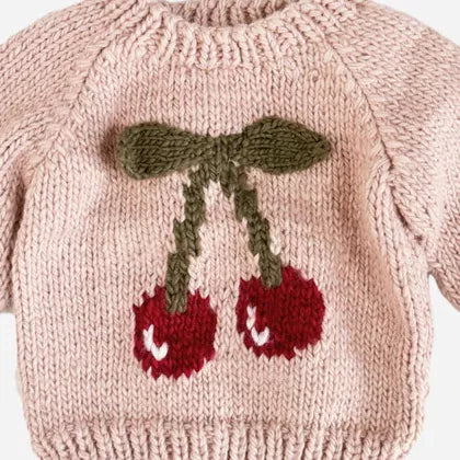 Blush cherry knit sweater for kids, front view
