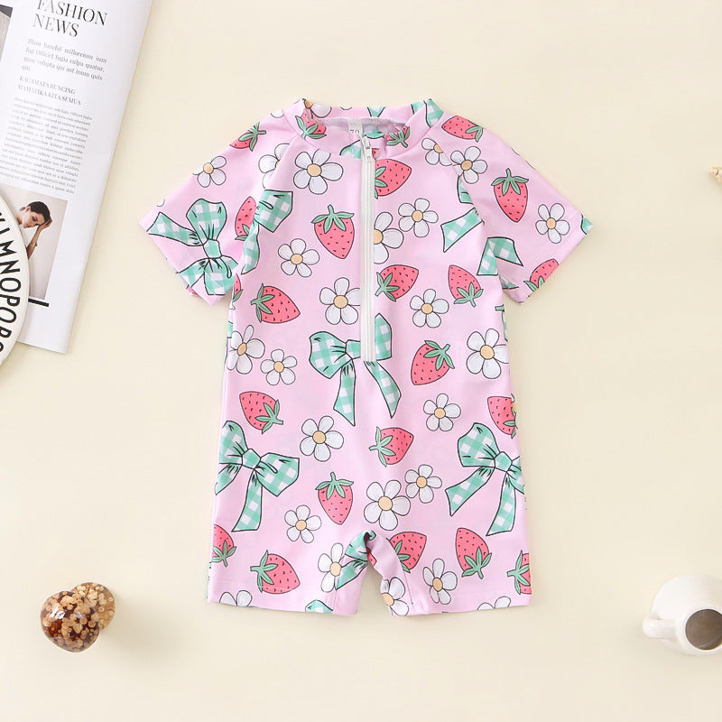 Girls' Bowknot Full Printed One-piece Swimsuit