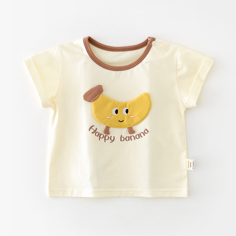 Baby Summer Cartoon Banana Round Neck Short Sleeve Top