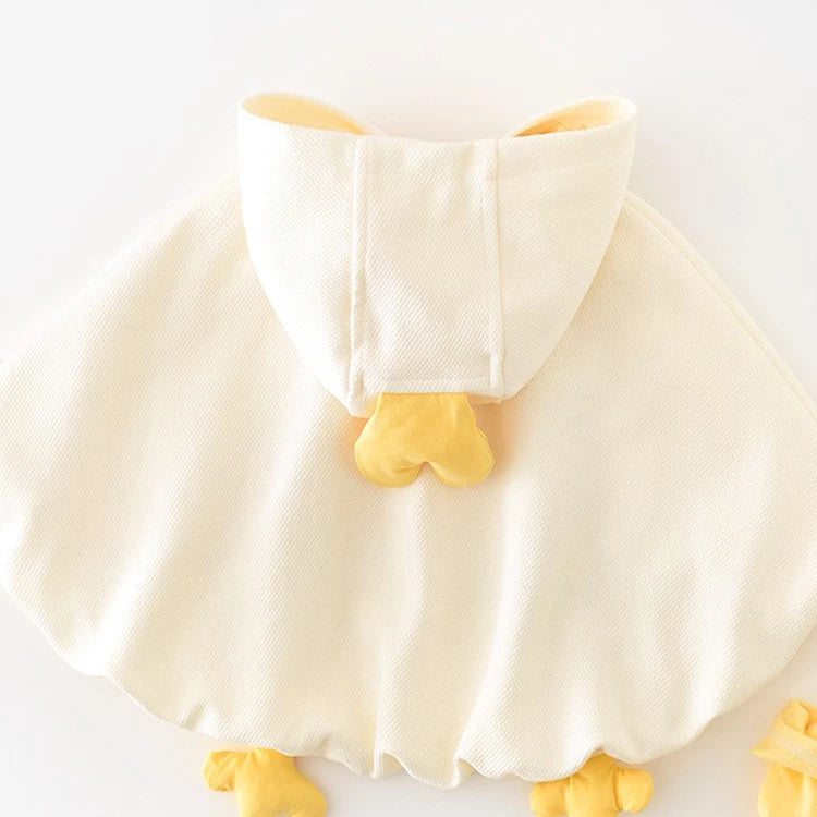 Back view of cream chick baby cape and hood