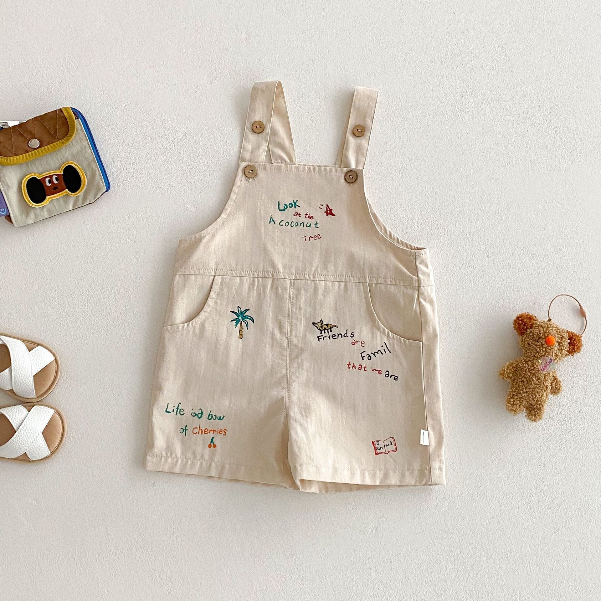 Simple Fashion T-shirt Fashion Baby Korean Style Cartoon Suspender Pants