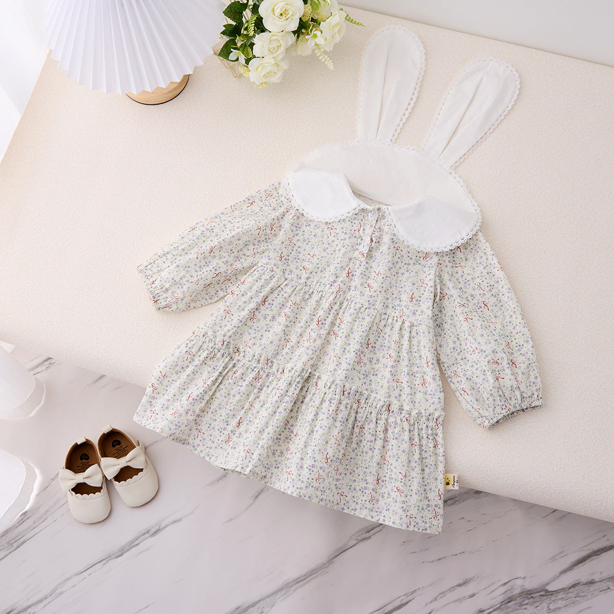 Bunny Blossom Dress – Ivory Floral 🐰🌿