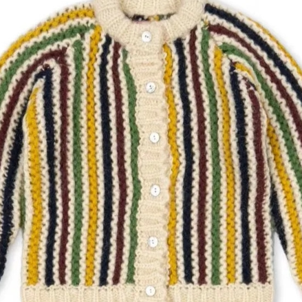 Rainbow stripe chunky knit button cardigan for kids, flat lay