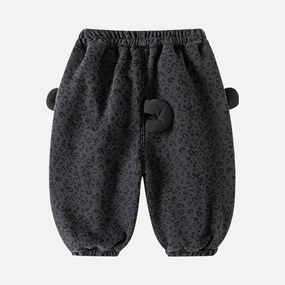Back of leopard print baby jogger pants with little bear tail