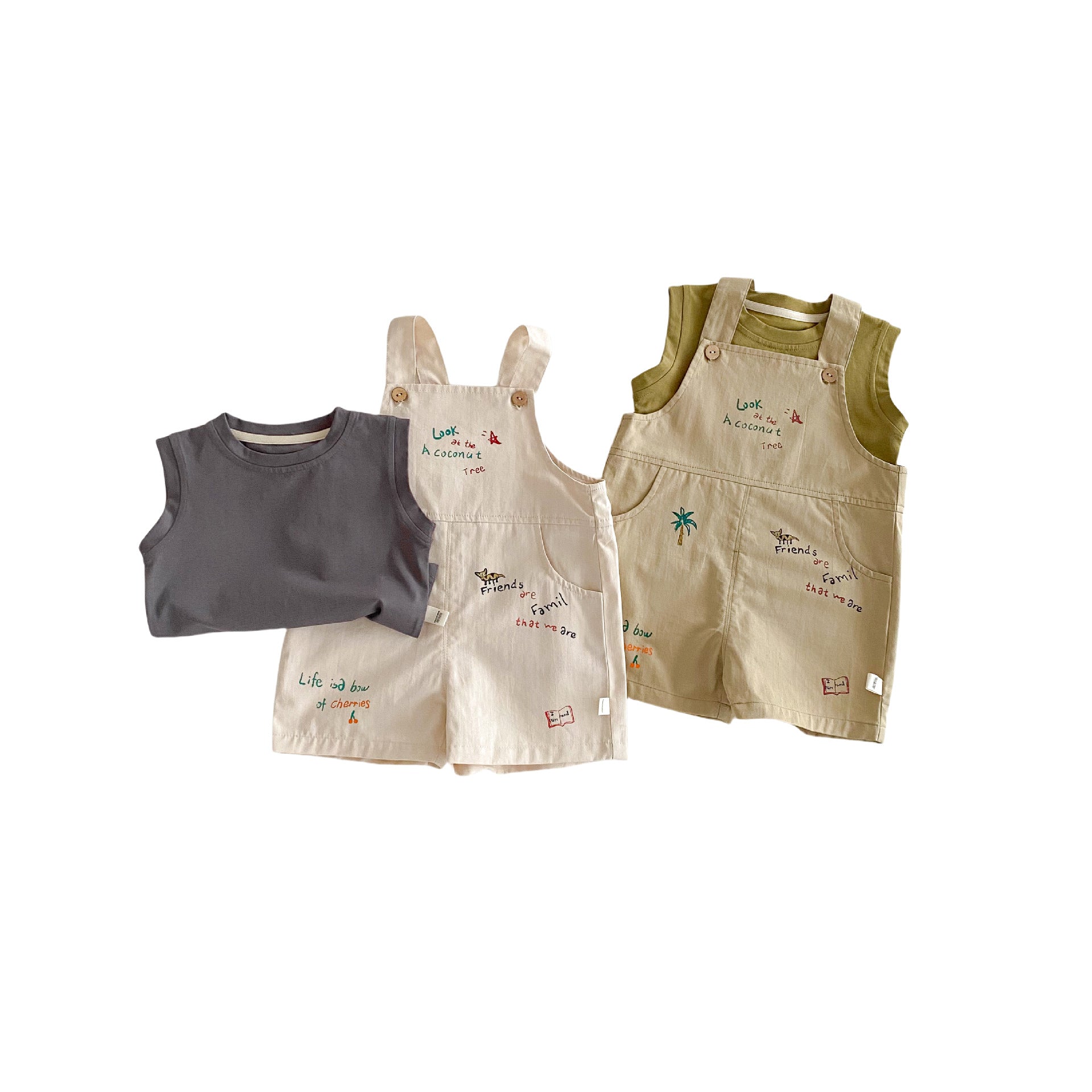 Simple Fashion T-shirt Fashion Baby Korean Style Cartoon Suspender Pants