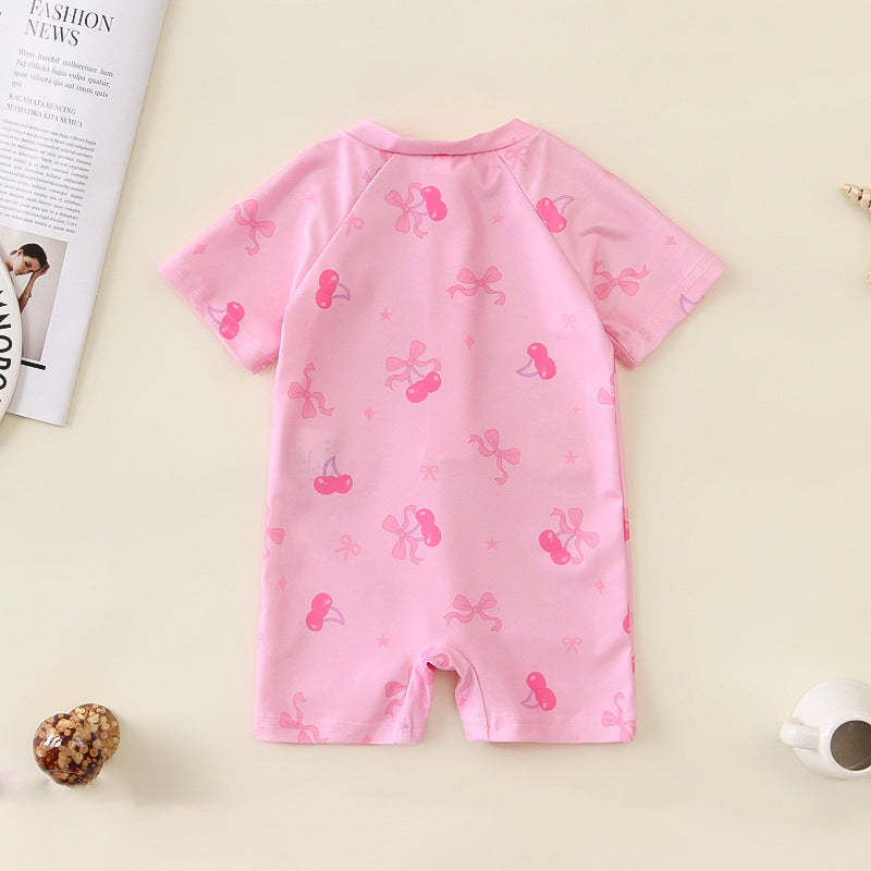 Girls' Bowknot Full Printed One-piece Swimsuit