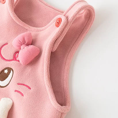 Button shoulder strap detail on the rose pink toddler romper