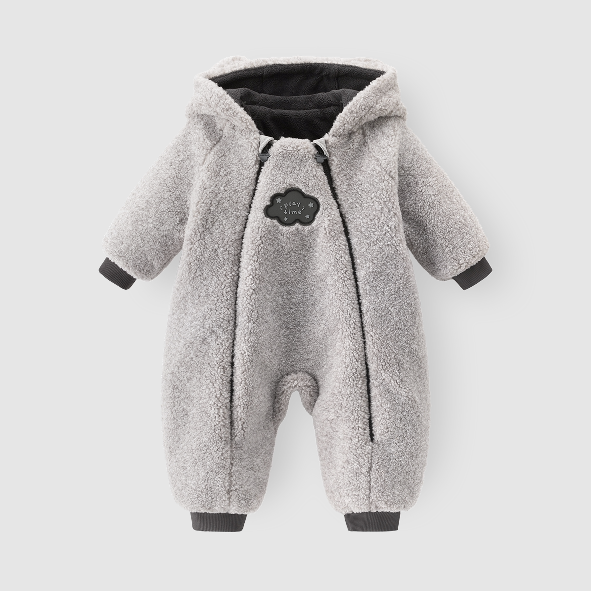 Pencil grey teddy fleece baby snowsuit with zip front