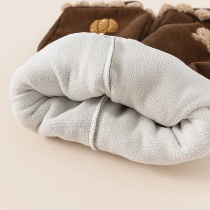 Soft fleece lining inside cocoa corduroy pants