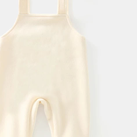 Back view of apricot fleece sleeveless baby romper