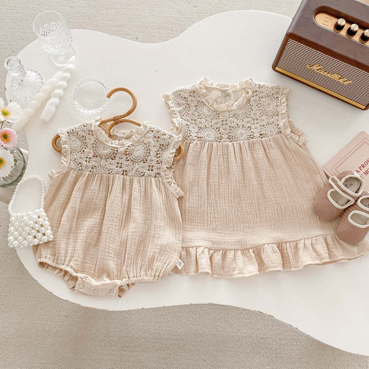 Baby Summer Baby Girl Waffle Lace Romper
