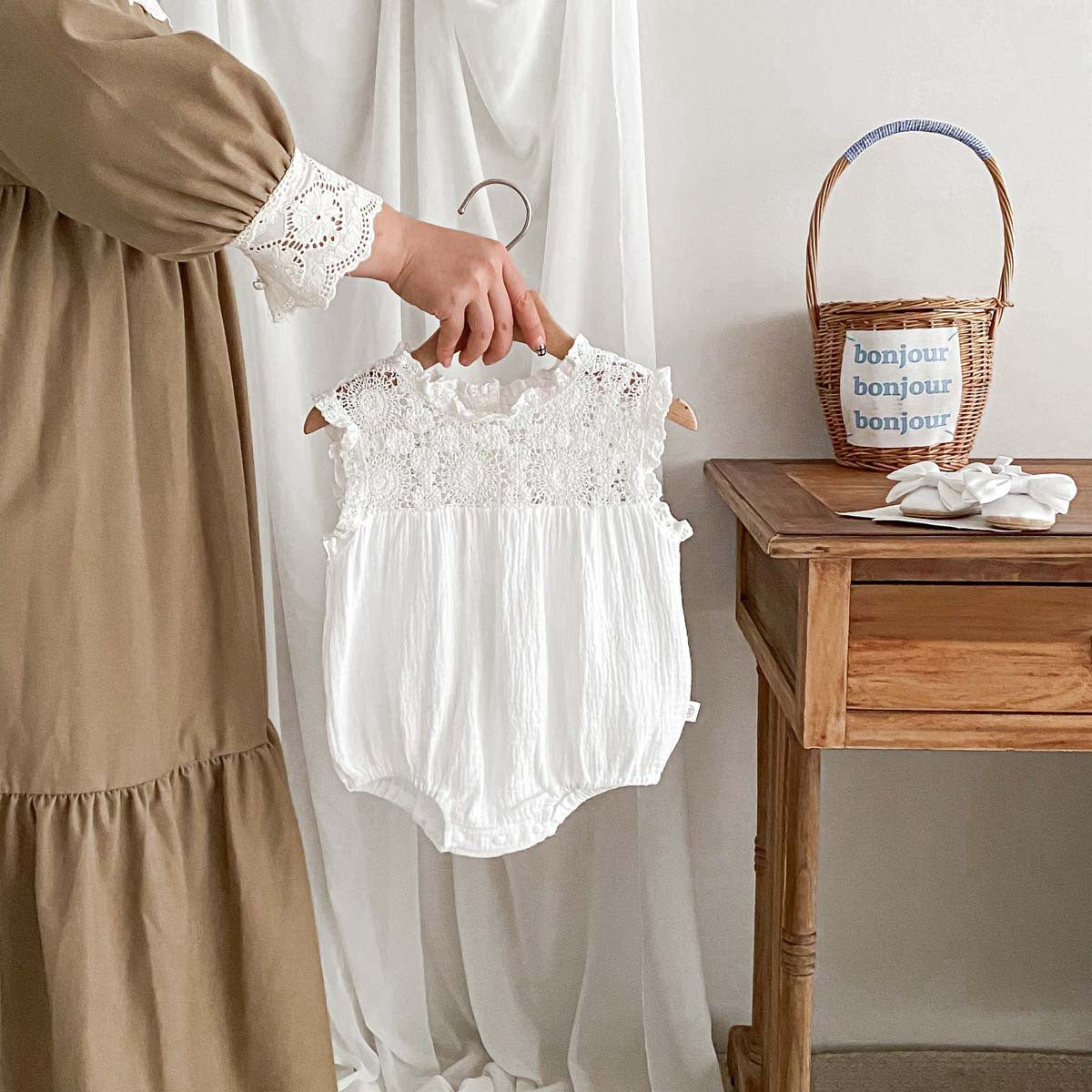 Baby Summer Baby Girl Waffle Lace Romper