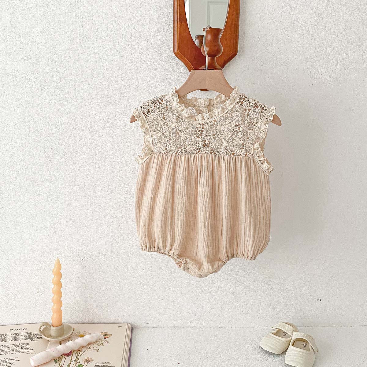 Baby Summer Baby Girl Waffle Lace Romper