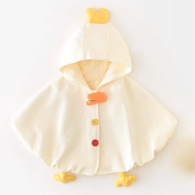 Cream chick baby poncho with hood, front view