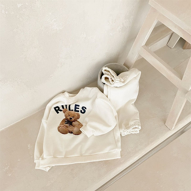 RULES teddy bear graphic sweatshirt with matching cream jogger pants