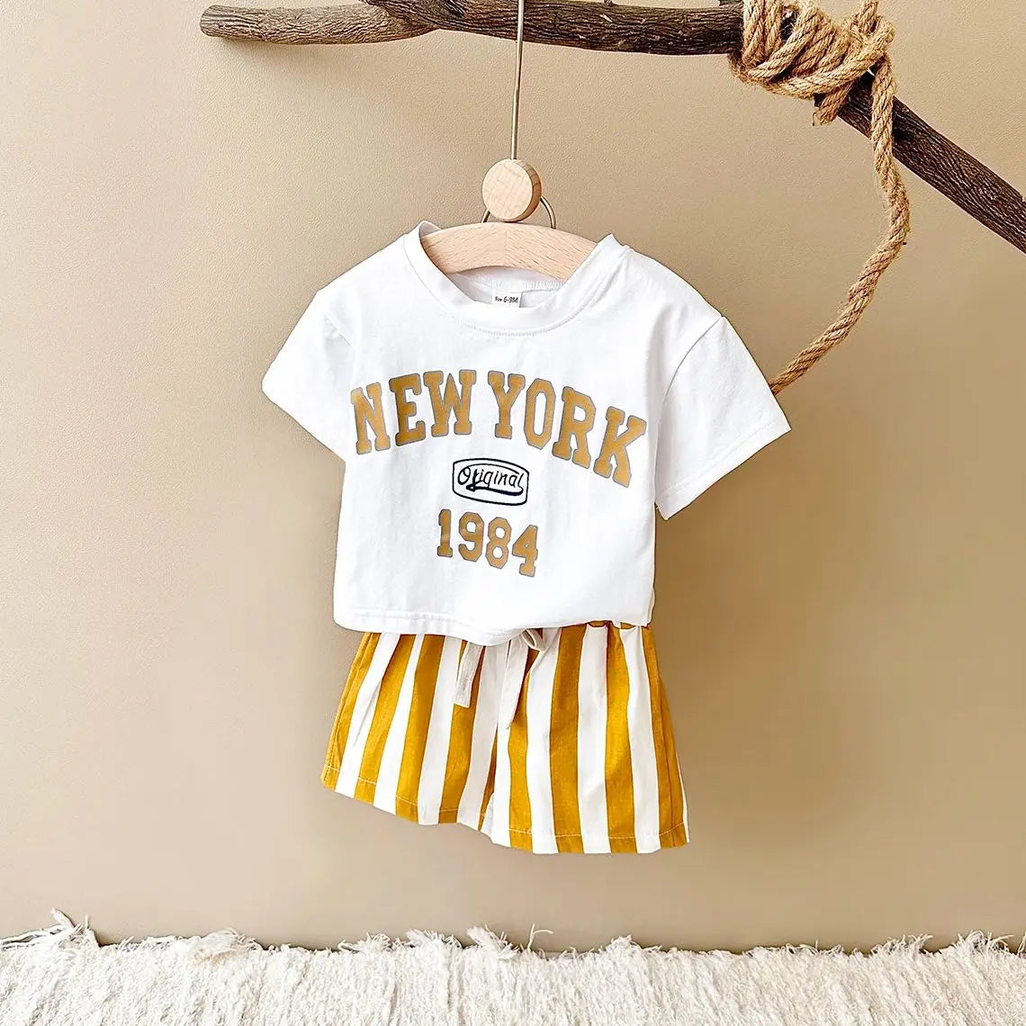 New York Print T-Shirt & Bars Shorts Set
