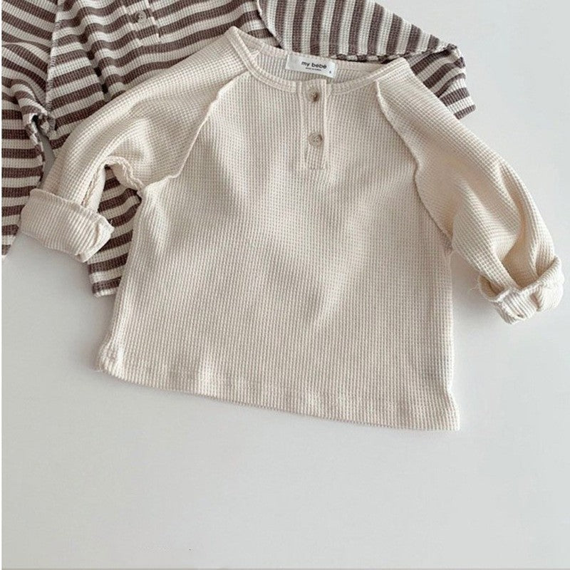 Beige long sleeve henley baby top
