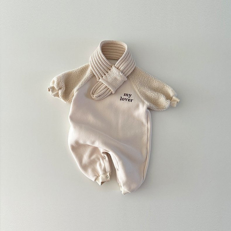 Beige My Lover baby romper styled with knit scarf